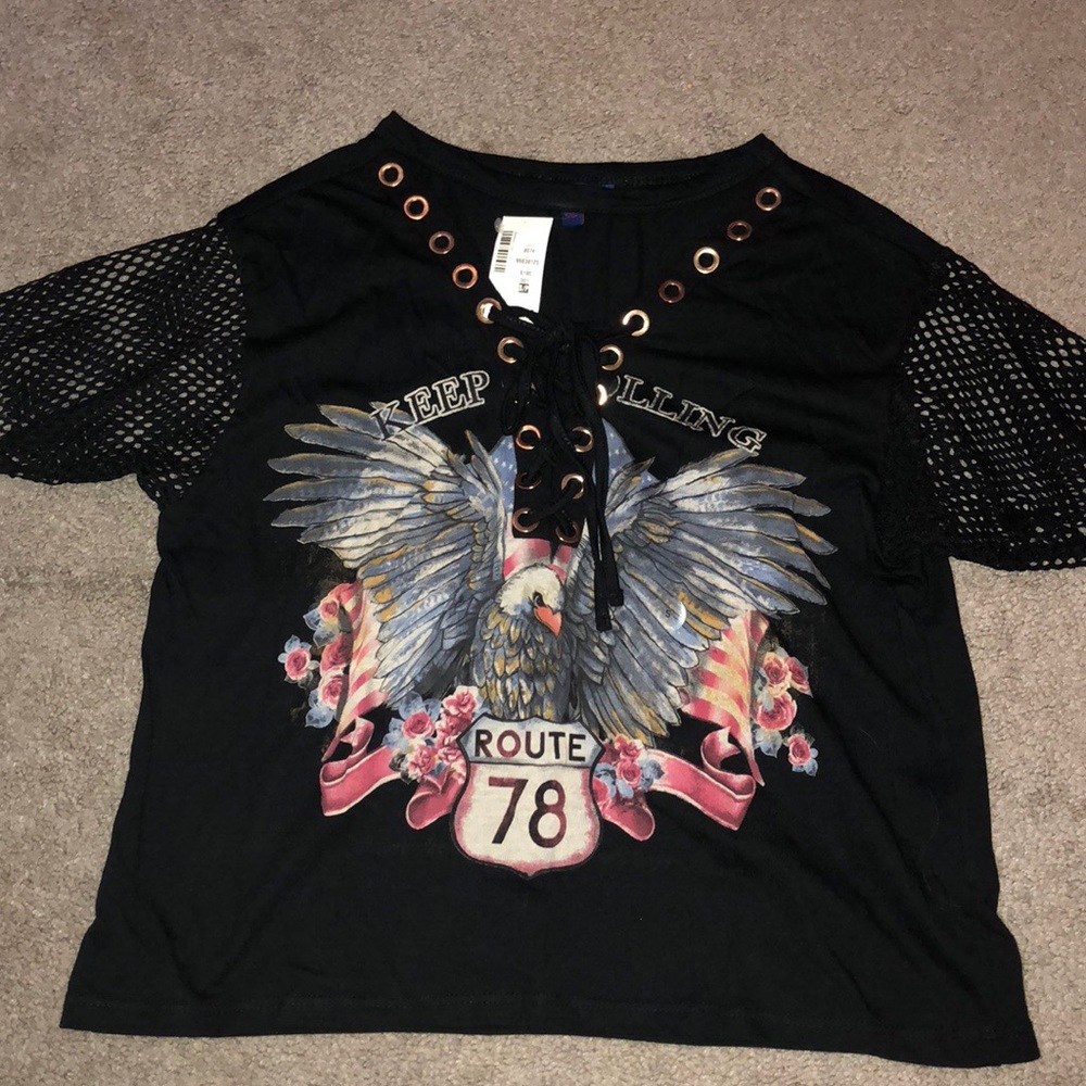 NWT Crop Top with Mesh Sleeves